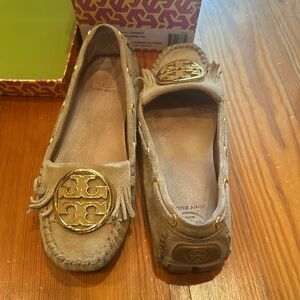 Tory Burch Alexandra Moccasins Suede Loafers Flats Large Logo